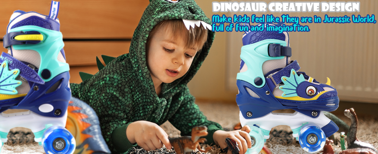 Дитячі ролики Kinder Dinosaurier з підсвічуванням, розмір регулюється, блакитні (26-29)