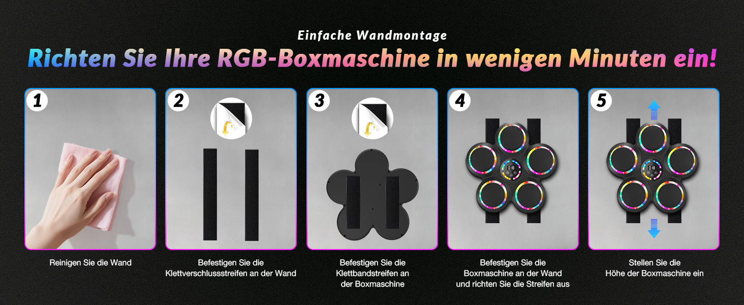 Розумна боксерська машина FOOING з Bluetooth, LED-підсвіткою та рівнями швидкості для дорослих та дітей, тренажер для зняття стресу з боксерськими рукавичками для домашніх тренувань. Інтелектуальні фітнес-пристрої (багатокольорове світло)