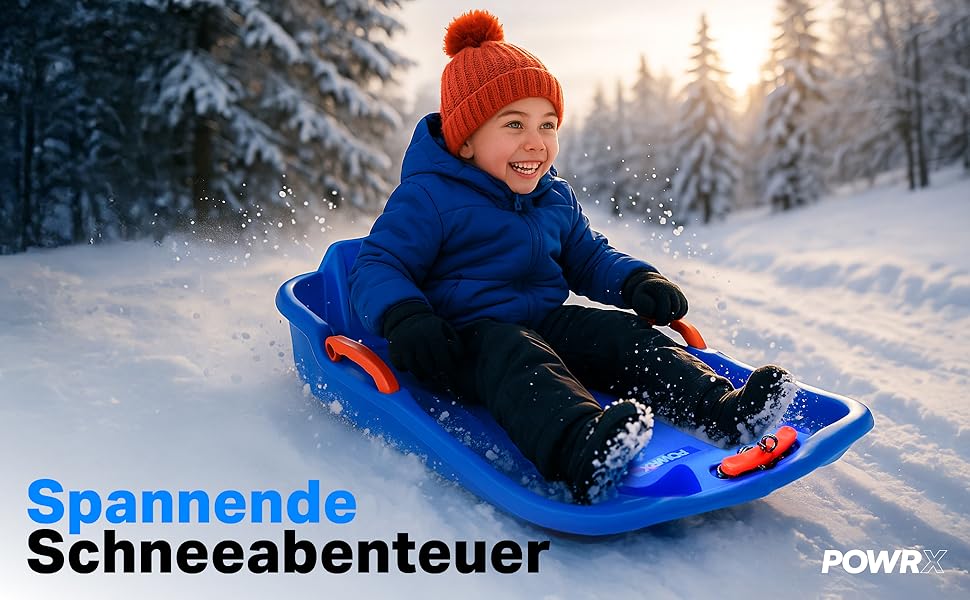 Дитячий санки-сніголюб POWRX з ручним керуванням та гальмами - блакитні, комплект 1 шт.