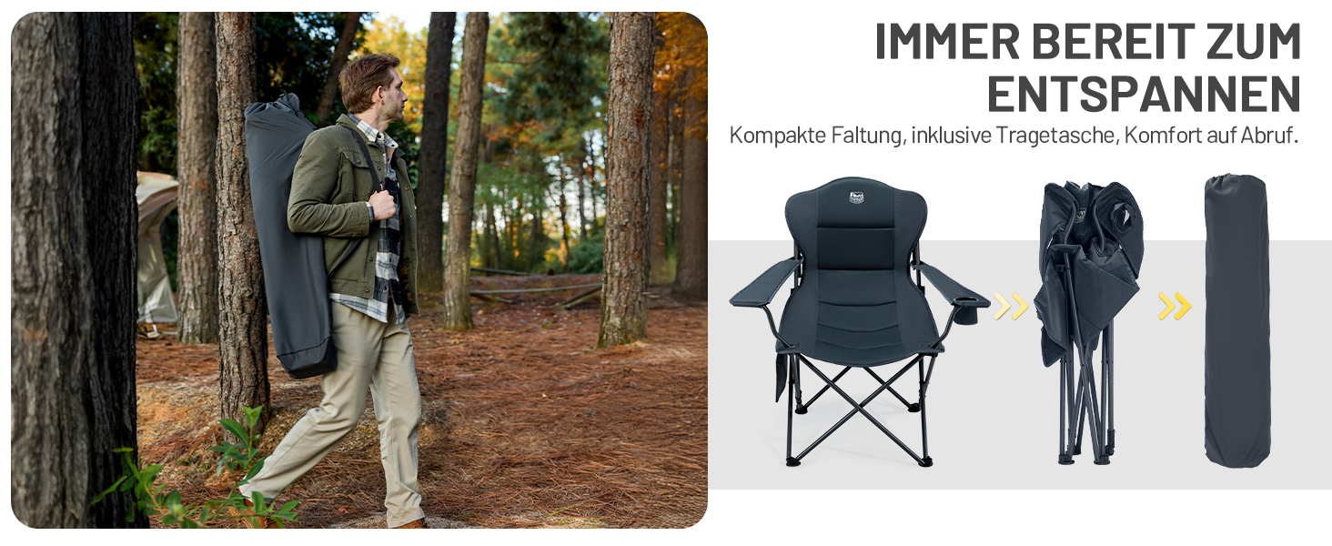 Складний крісло-шезлонг для кемпінгу Timber Ridge - 180 кг, 3 положення, широке сидіння 62 см, з підстаканником