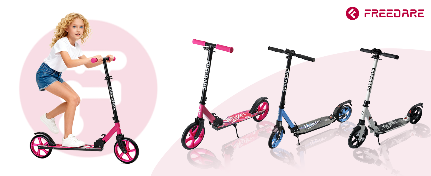 Міський трюковий ролер FREEDARE Cityroller для дітей та дорослих, складний, колеса 200 мм, регулювання висоти, до 100 кг, білий