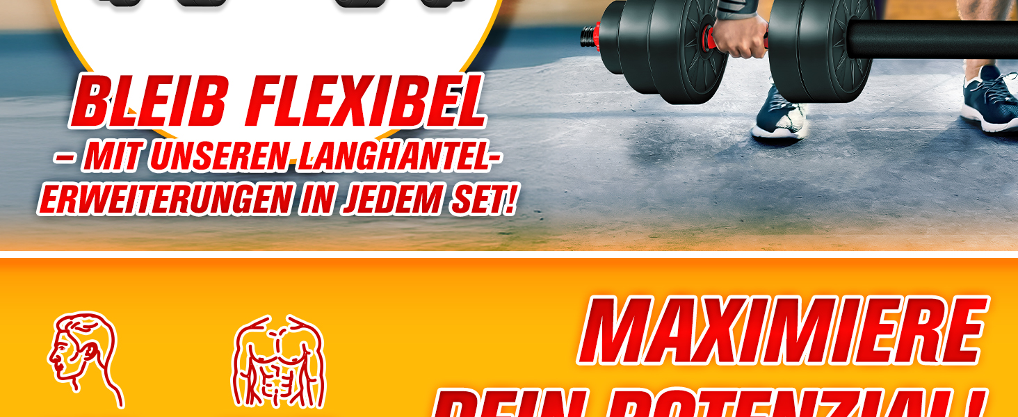 Набір гантелей 2-в-1 Hanteln Set 15-30 кг: регульовані гантелі, штанга зі зірковими фіксаторами, з'єднувальна труба (включно з гирею 40 кг)