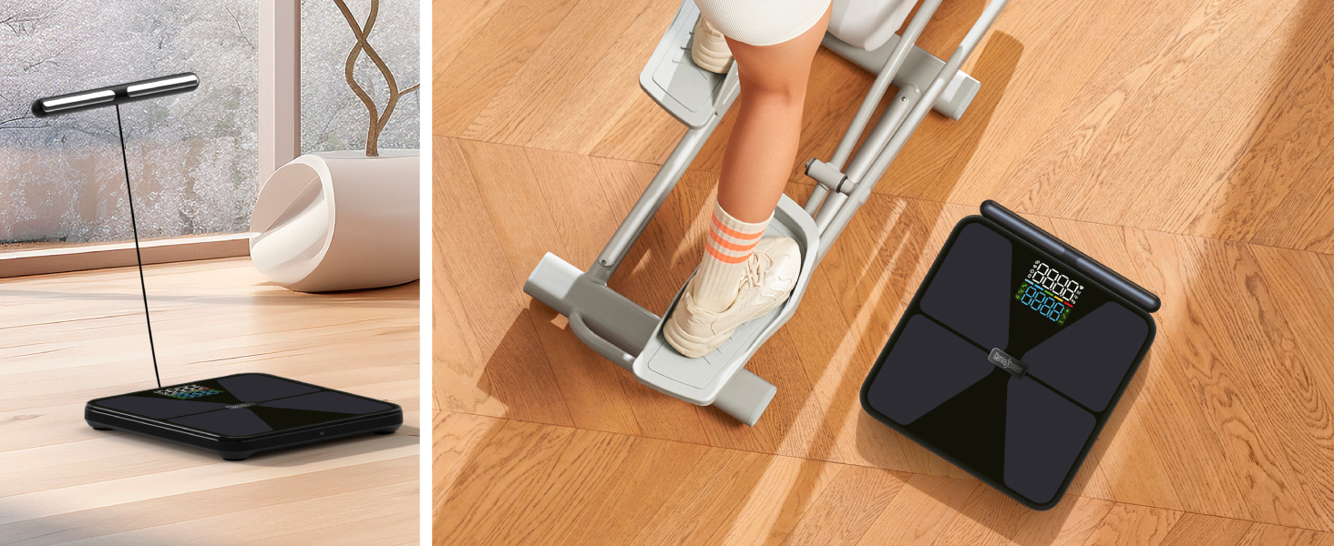 Вага для вимірювання жиру в тілі GeniaScreen SolidTrack - розумна вага з Bluetooth, LED-дисплеєм, 56 вимірювань, 180 кг, скло