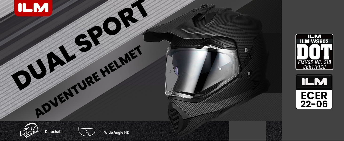Мотошолом ILM Dual Sport Adventure з сонцезахисним козирком, сумісний з Pinlock, ECE, для мотокросу, квадроцикла, оффроуд WS902