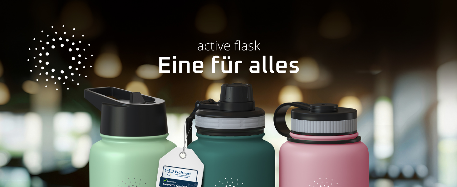 Термос- пляшка з нержавіючої сталі ACTIVE FLASK з трубочкою, 3 кришки, BPA-free, герметична, для газованих напоїв, ізотермальна пляшка для води, спорту, велосипеда, чаю, для дітей