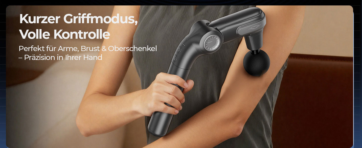 Масажер для тіла KingPavonini з висувним руків'ям та відкидним голівкою: масажна пістолета для спини з 3 кутами налаштування та 4 насадками, подарунок для чоловіків та жінок (сірий)