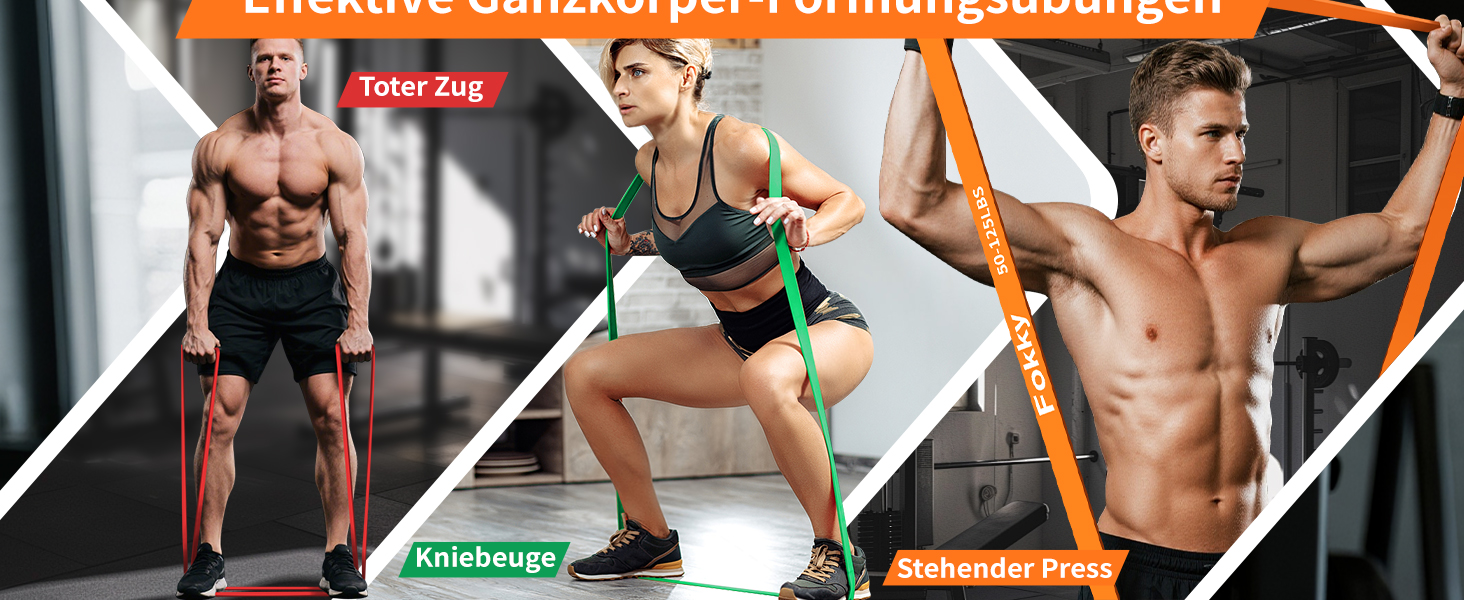 Набір фітнес-гумок Fokky Fitnessbänder - 5 шт., гумки для фітнесу з кріпленням для дверей та захисними накладками, для силових тренувань, розвитку м'язів, кросфіту. Кольори: червоний, чорний, фіолетовий, зелений, помаранчевий