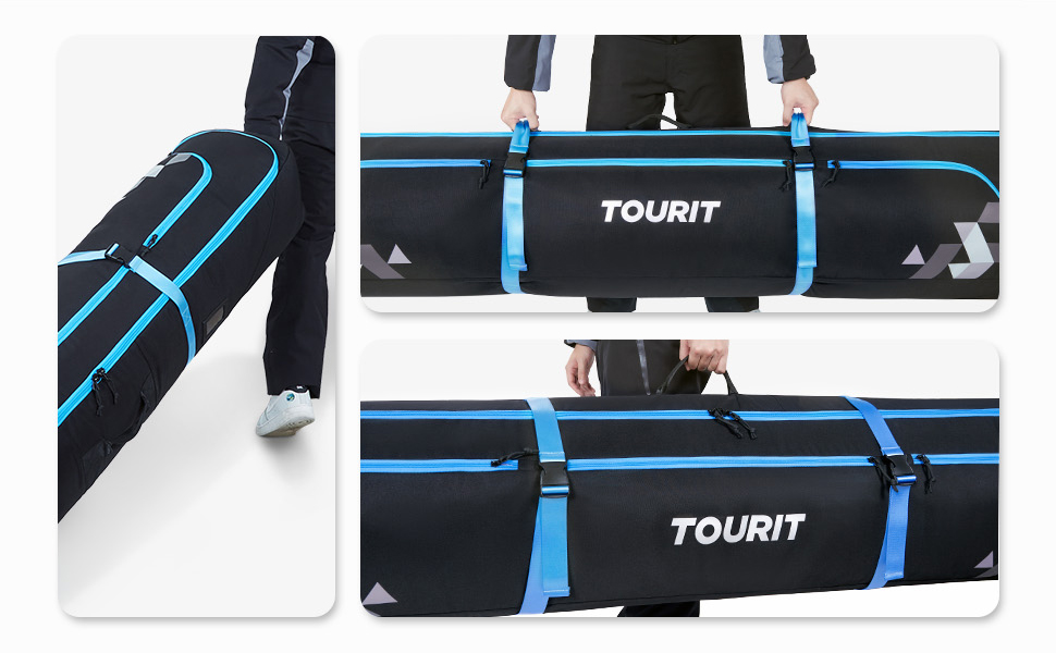 TOURIT Набір для перевезення лиж та черевиків: валіза для лиж на 2 пари (195 см), водонепроникний матеріал 900D Oxford, з колесами, сірий