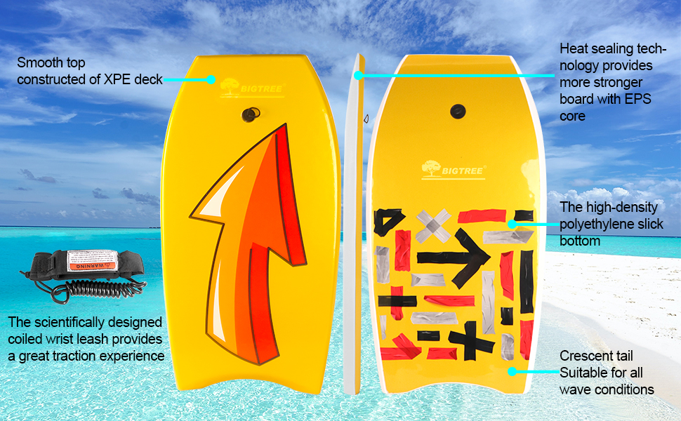 Плавальна дошка Bodyboard з малюнком стріли, для дорослих, з ручкою, підвищена вантажопідйомність, XPE-дек, напівмісяцевий хвіст