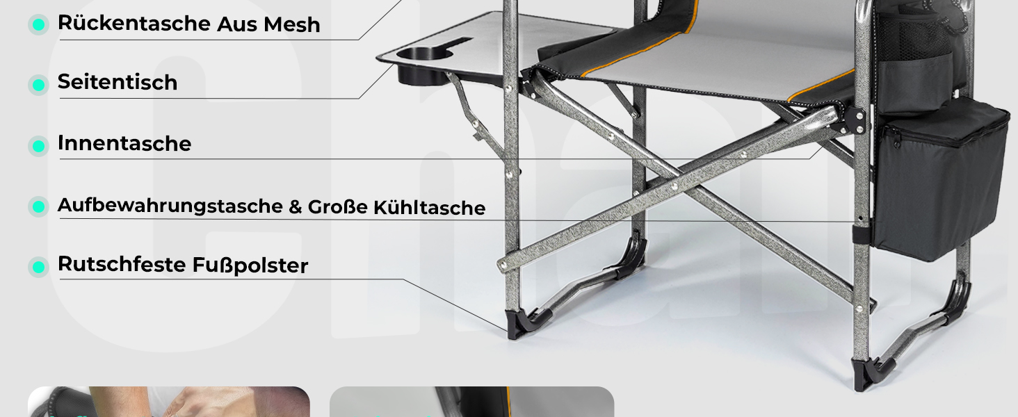 Крісло для кемпінгу OVERMONT: складне, з підспівателем та сумкою-холодильником - до 180 кг, чорне