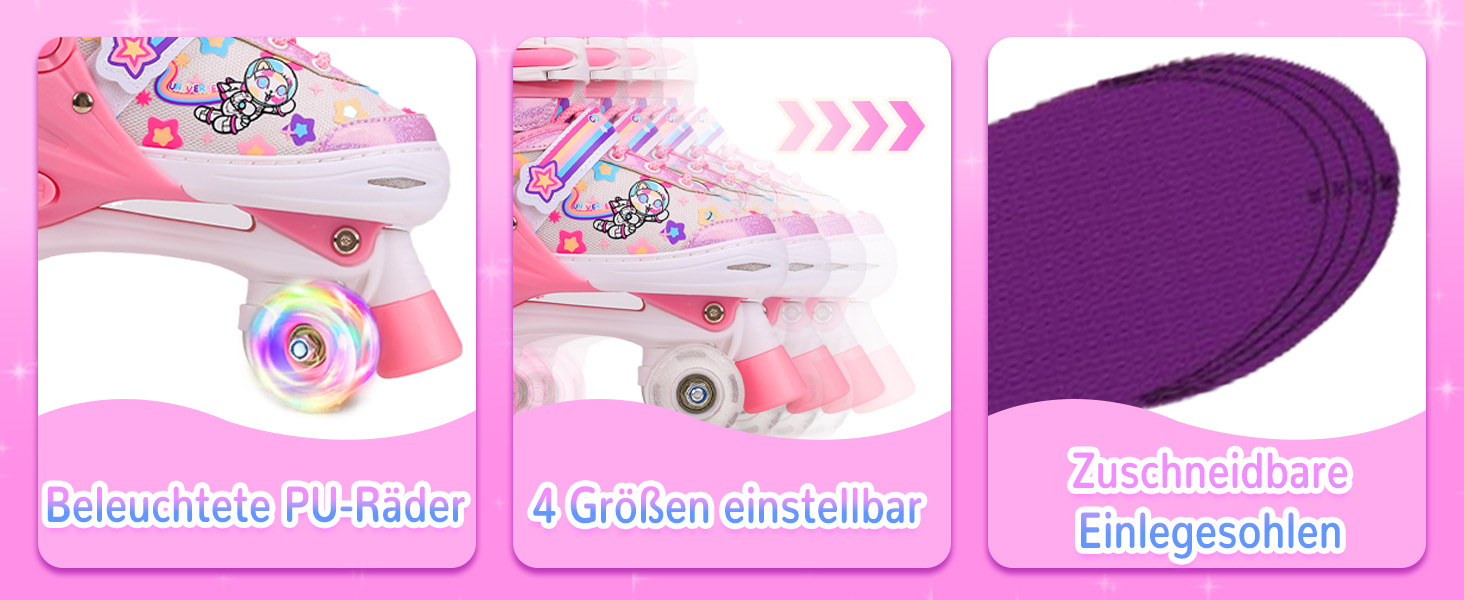 Роликові ковзани для дітей, ролики для дівчаток та початківців, регульовані, з підсвічуванням, дихаючі, фіолетові
