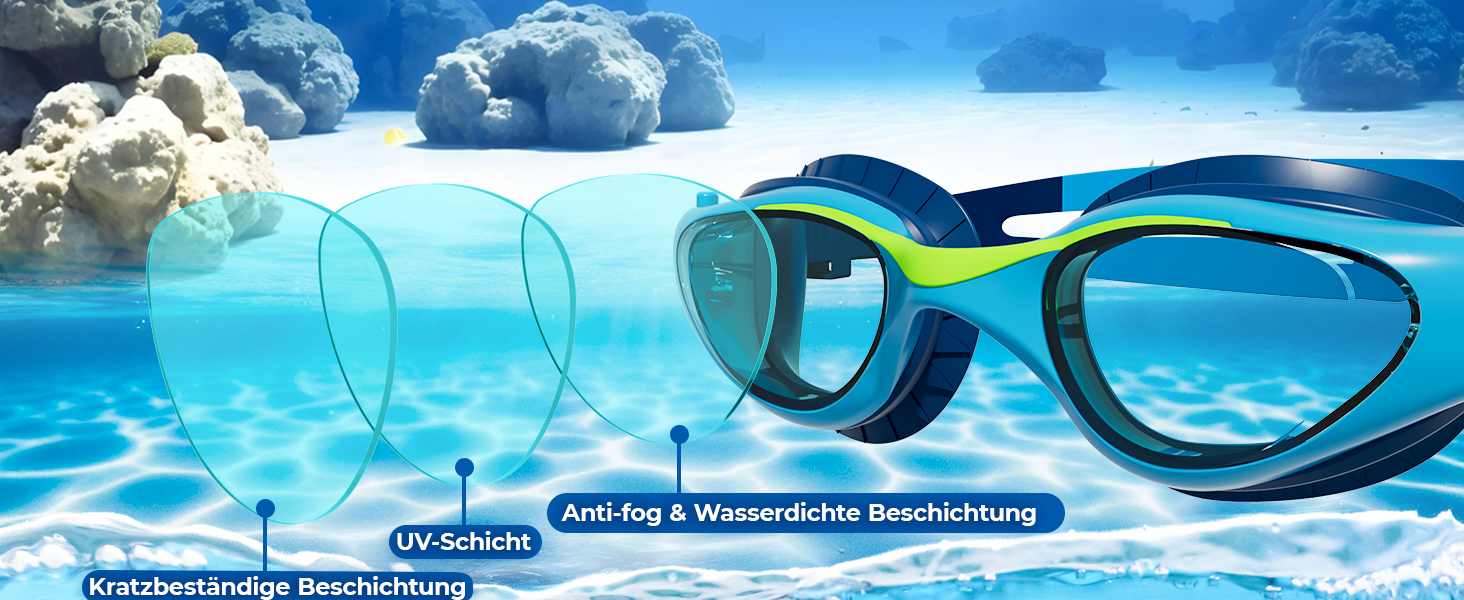 Дитячі окуляри для плавання Schwimmbrille: захист від УФ-променів та запобігання запотіванню, водонепроникні, для хлопчиків та дівчаток 6-14 років, сині + темно-сині