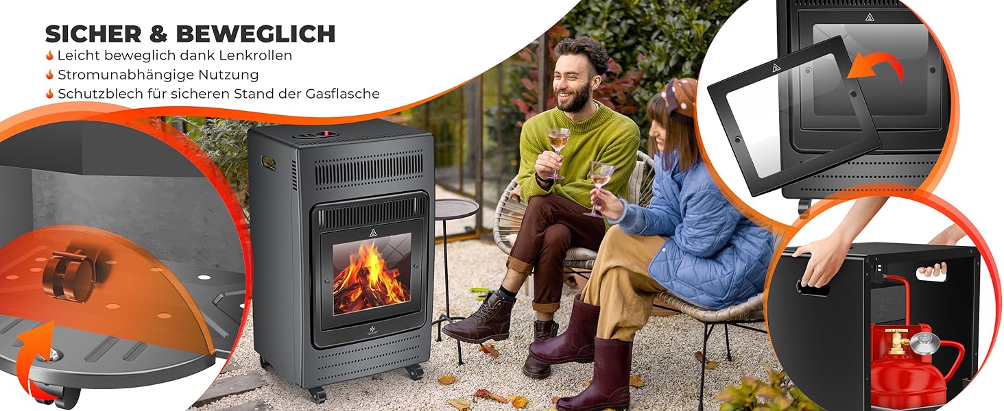 Газовий обігрівач KESSER®: газовий камін-піч, інфрачервоний нагрівач 3,4 кВт, 2 режими, з газовим редуктором та шлангом, для бутану/пропану до 11 кг, антрацит