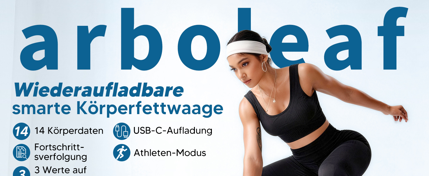 Ваги для тіла Arboleaf з USB зарядкою: аналіз жиру, м'язів, BMI та 14 показників. Цифрові ваги до 180 кг з LED-дисплеєм