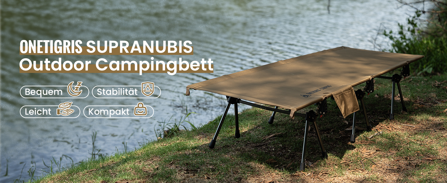 OneTigris SUPRANUBIS розкладне ліжко для кемпінгу 190x70 см, легке, портативне, до 150 кг, для намету, відпочинку на природі, подорожей, саду, офісу, колір Койот
