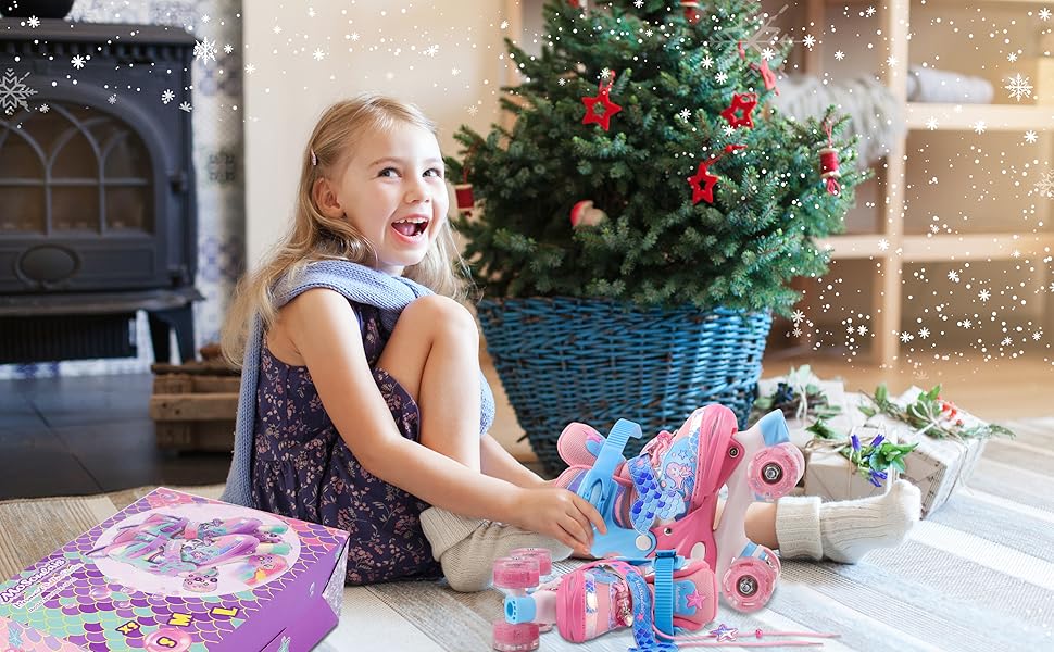 Дитячі ролики Meerjungfrau для дівчаток, 4 розміри, регульовані, з підсвічуванням, для початківців, рожеві