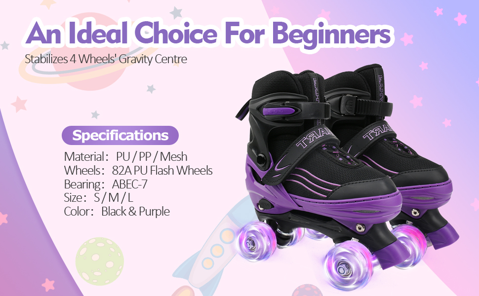 Дитячі ролики для катання на роликах для дівчаток та хлопчиків, регульовані ролики з підсвічуванням коліс, розважальне освітлення, ролики для дітей L (36-40 EU), чорно-фіолетові