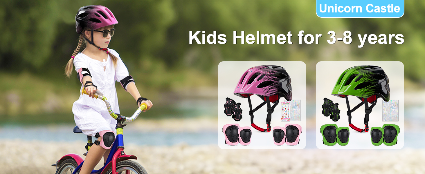 Дитячий шолом Kinderhelm для велосипеда, 3-8 років, регульований, комплект наколінників (рожевий, чорний)