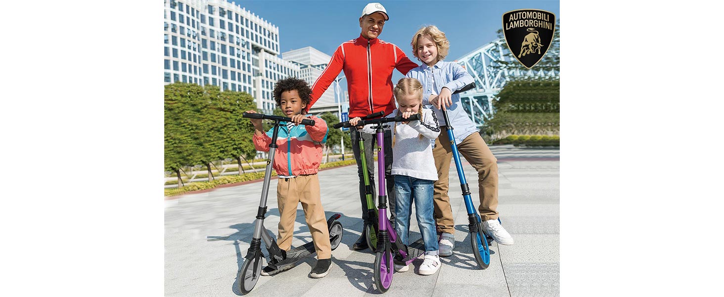 Скутер Lamborghini Tretroller Cityroller з великим колесом, складаний, регульована висота, для дорослих та дітей, з підставкою, передньою амортизацією та гальмом на задньому колесі, синій, до 100 кг