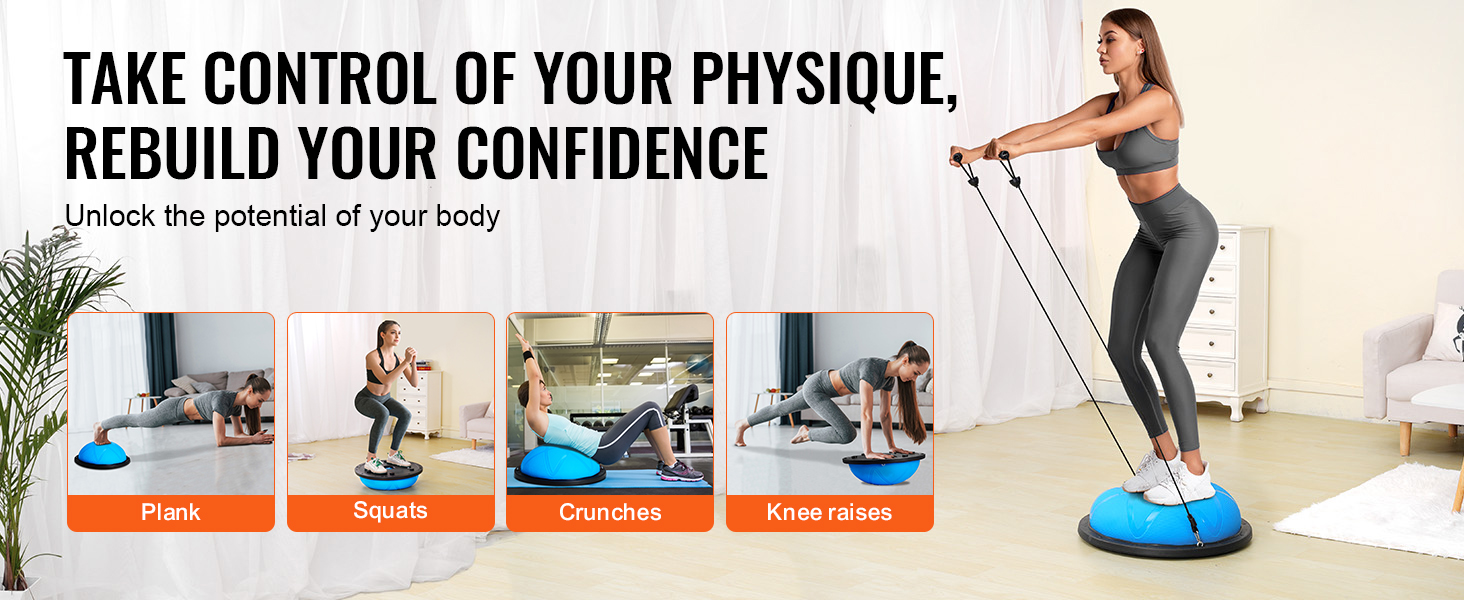 Гімнастичний м'яч VEVOR 58 см, баланс-м'яч для йоги, фітнесу, 300 кг, з еластичними стрічками та насосом, для дому, блакитний