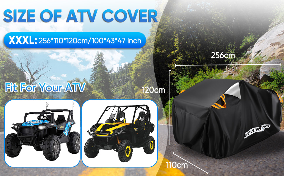 Водонепроникний чохол для квадроцикла ATV NEVERLAND XXXL (256x110x120 см) — захисний тент із тканини 210D Oxford, від пилу, дощу та UV-променів, зі світловідбиваючими смугами