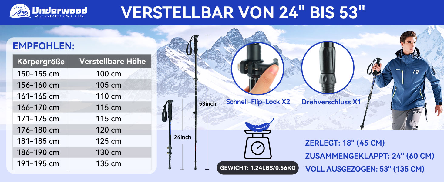 Телескопічні палиці для скандинавської ходьби та трекінгу, ультралегкі алюмінієві палиці для гірських походів з антишоковою системою, комплект 2 шт, чорні