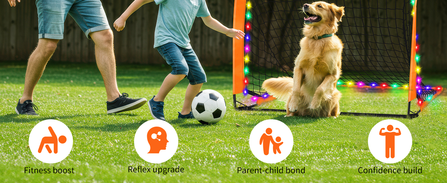 Дитячі футбольні ворота BELEEV для гри в саду та в приміщенні, 4x3/6x4 ft, з LED-підсвічуванням, портативні, складані, комплект з 2 шт., 120*90 см