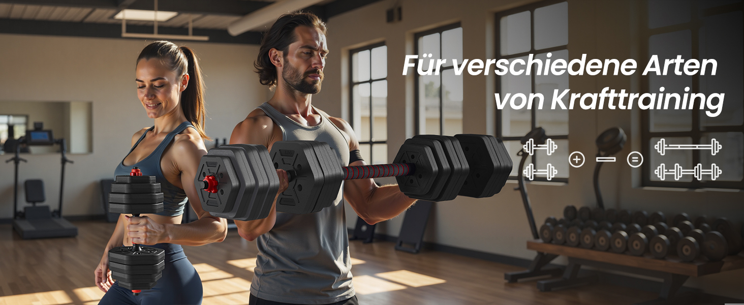 Набір гантелей SONGMICS з підключною штангою, шестигранна форма, 10-40 кг, для фітнесу та силових тренувань вдома або в спортзалі