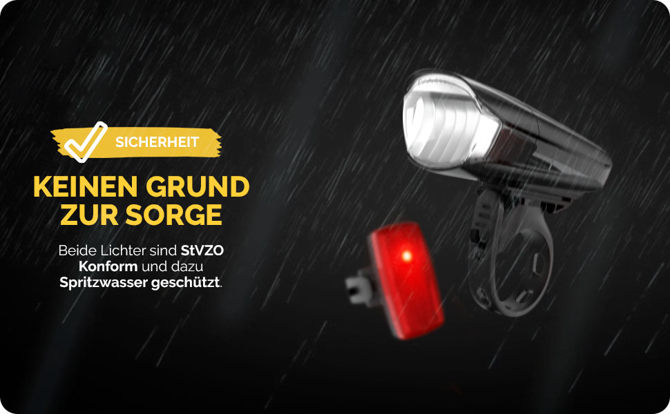 Набір переднього та заднього велоліхтаря DANSI StVZO I LED, 30/15 Lux, преміум якість