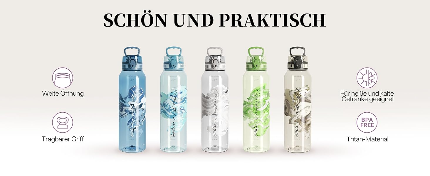 Дитяча пляшка для води UZSPACE 600 мл, спортивна, непроливальна, з одноручним відкриванням, для газованої води, придатна для миття в посудомийній машині, для школи та активного відпочинку, білий колір