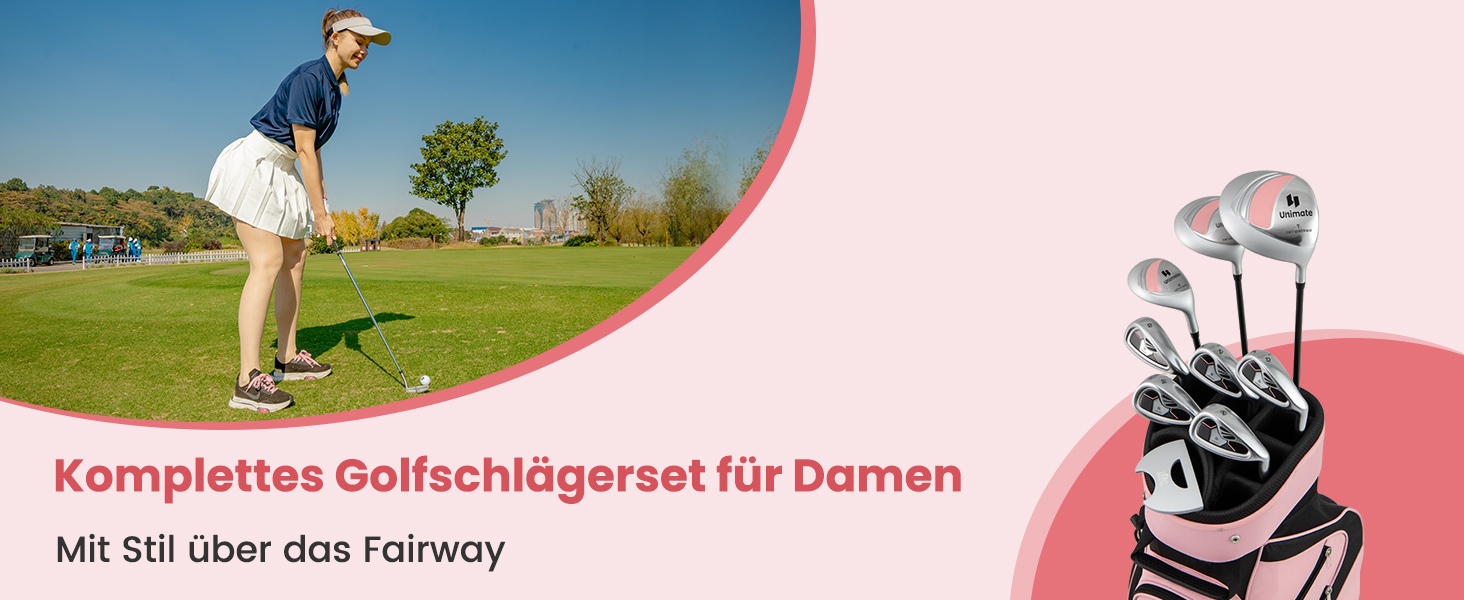 Комплект жіночих гольф-клуів COSTWAY, 9-ти частинний, для правшів з чохлом від дощу, включає драйвер, фейрвей, гібрид, залізи та паттер (чорний)