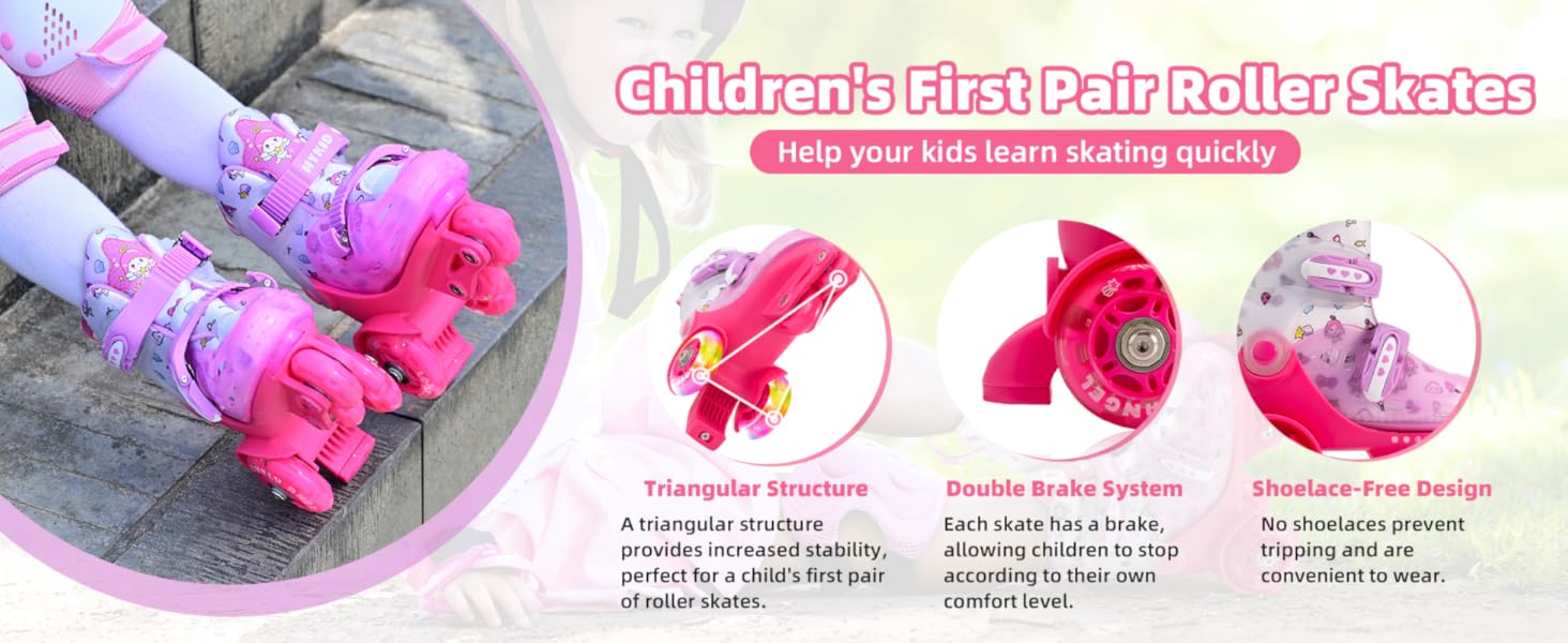 Дитячі ролики для дівчаток, 4 розміри, регульовані, безпечні, дихаюче покриття, легкі