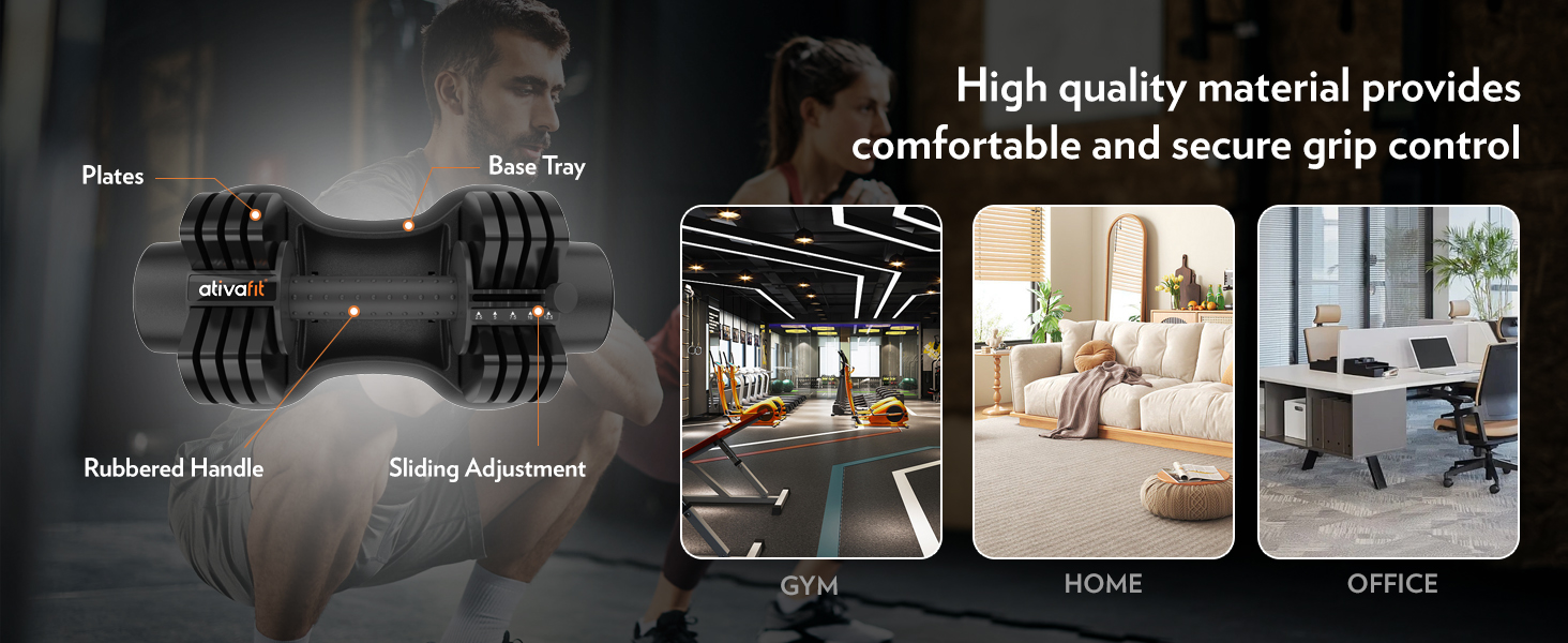 Регульовані гантелі ATIVAFIT - гантелі з антиковзним покриттям та підставкою, для дому, фітнесу та тренувань (1/2 шт.)
