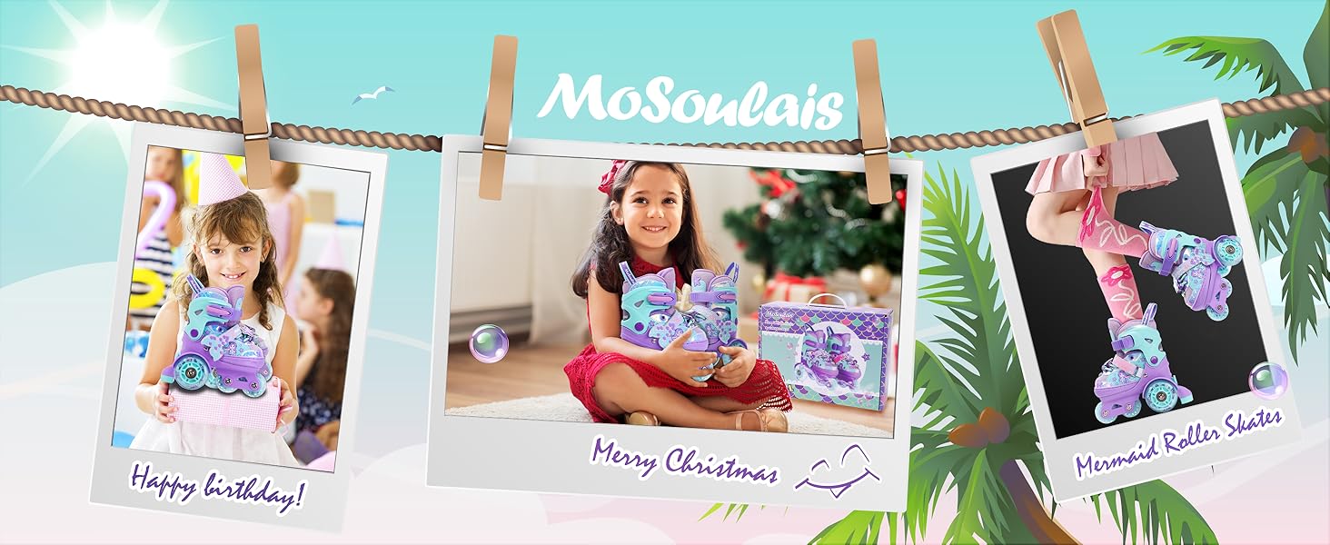 Дитячі ролики Meerjungfrau для дівчаток, 4 розміри, регульовані, з підсвічуванням, 3 колеса, фіолетовий