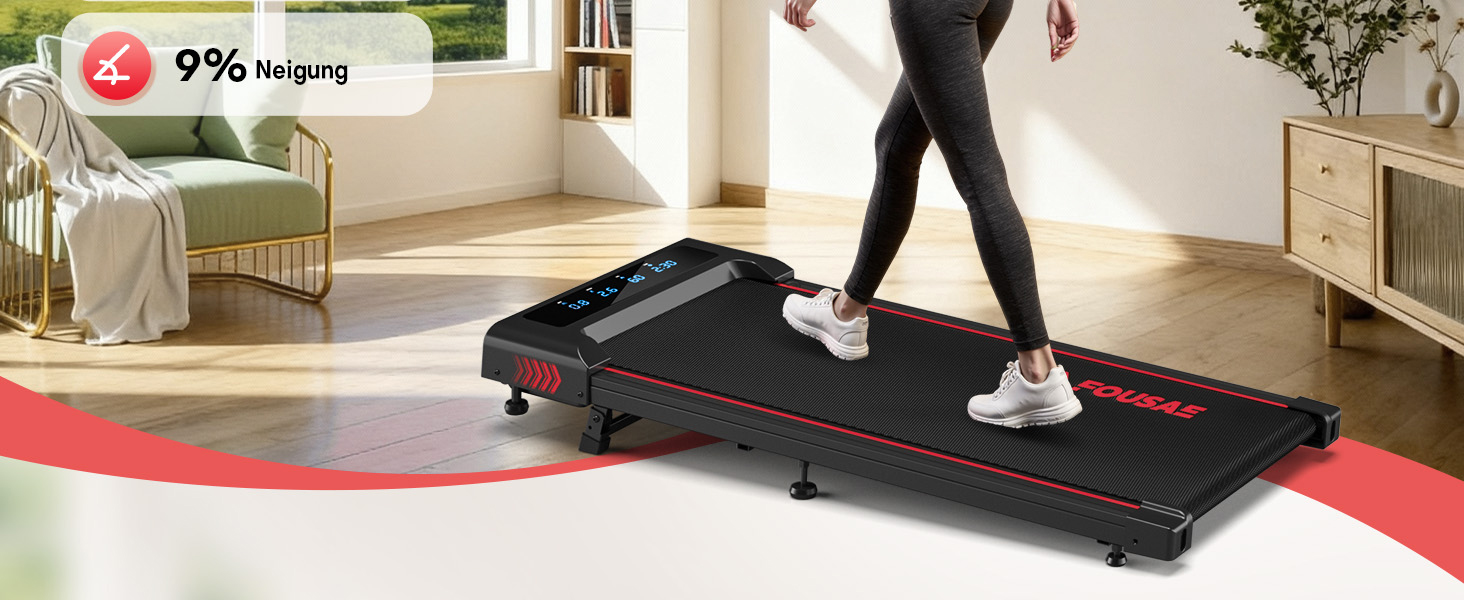 Бігова доріжка Walking Pad для дому з нахилом 9%, потужність 2.5HP, швидкість 1-10 км/год, LED-дисплей, 12 програм, до 150 кг (Чорно-червона)