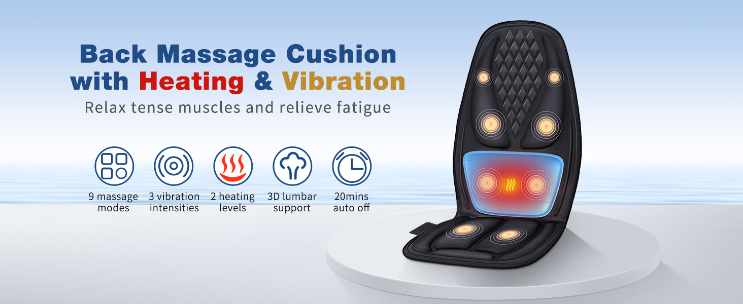Масажне подушечка для спини з глибокою проникаючою вібрацією, охолодження/підігрів, 2 режими, для зняття м'язової втоми та стресу (Чорний сатин)