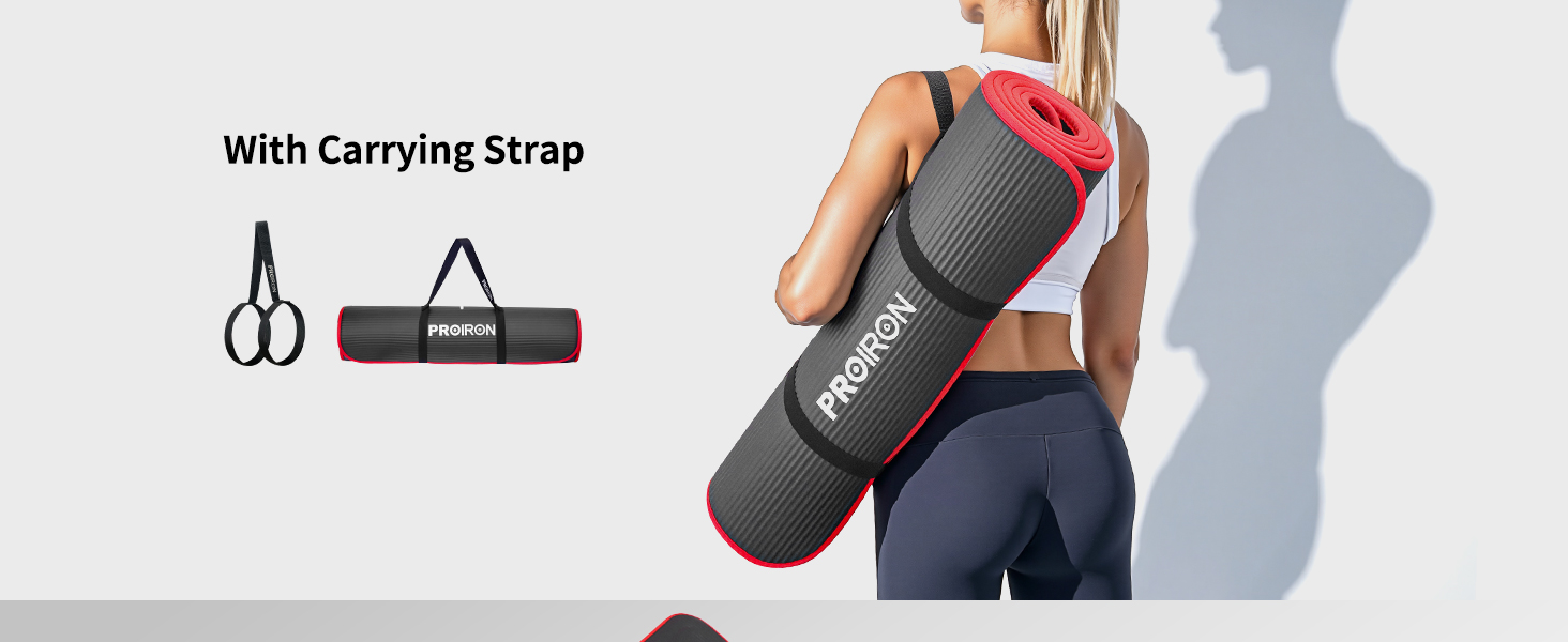 PROIRON Килимок для гімнастики та йоги, тренувальний килимок для дому, 183x66x1 см, чорний/червоний