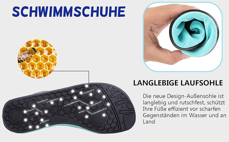 Чоловічі та жіночі аквашузи для плавання та серфінгу, шкарпетки для води, пляжні шкарпетки, швидко сохнуть (43/44 EU, світло-блакитний)