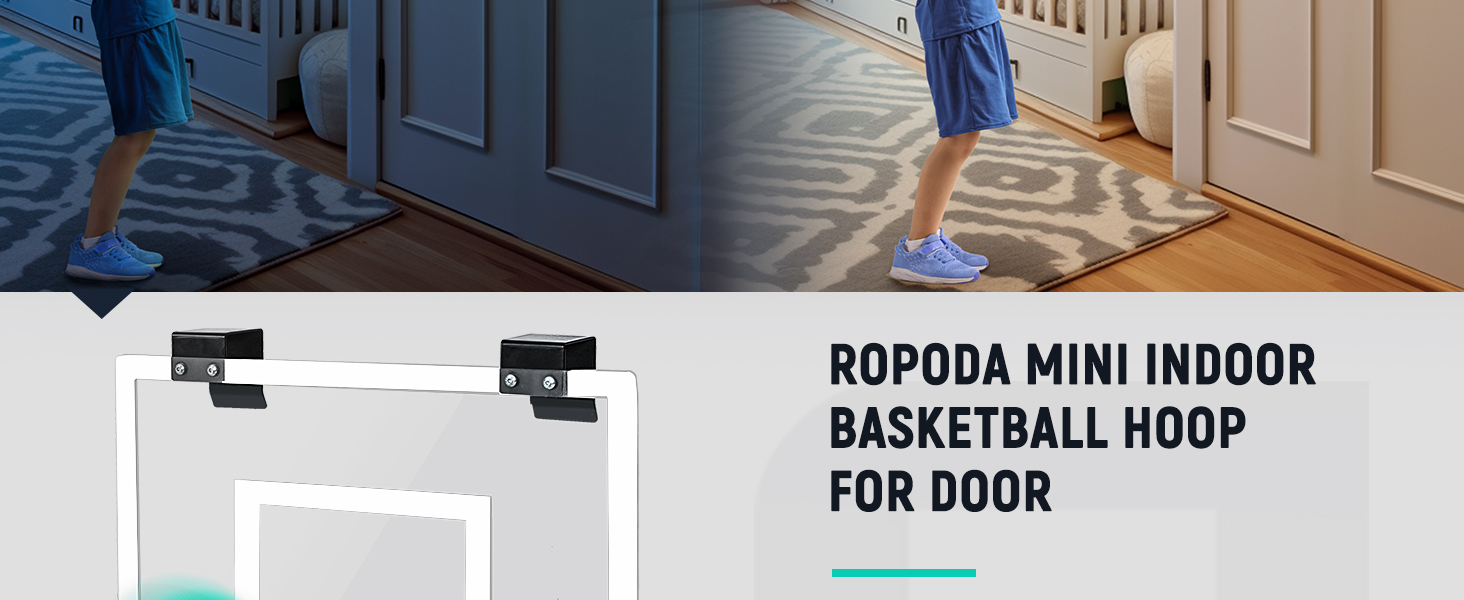 Баскетбольне кільце для кімнати Ropoda, міні-баскетбольний набір з 4 м'ячами та насосом, для дітей, підлітків і дорослих, світиться в темряві