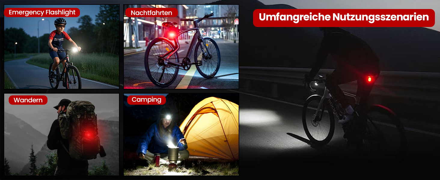 Набір велосипедних ліхтарів, водонепроникні IPX5, передній ліхтар, задній ліхтар, USB-C, перезаряджувані, чорний