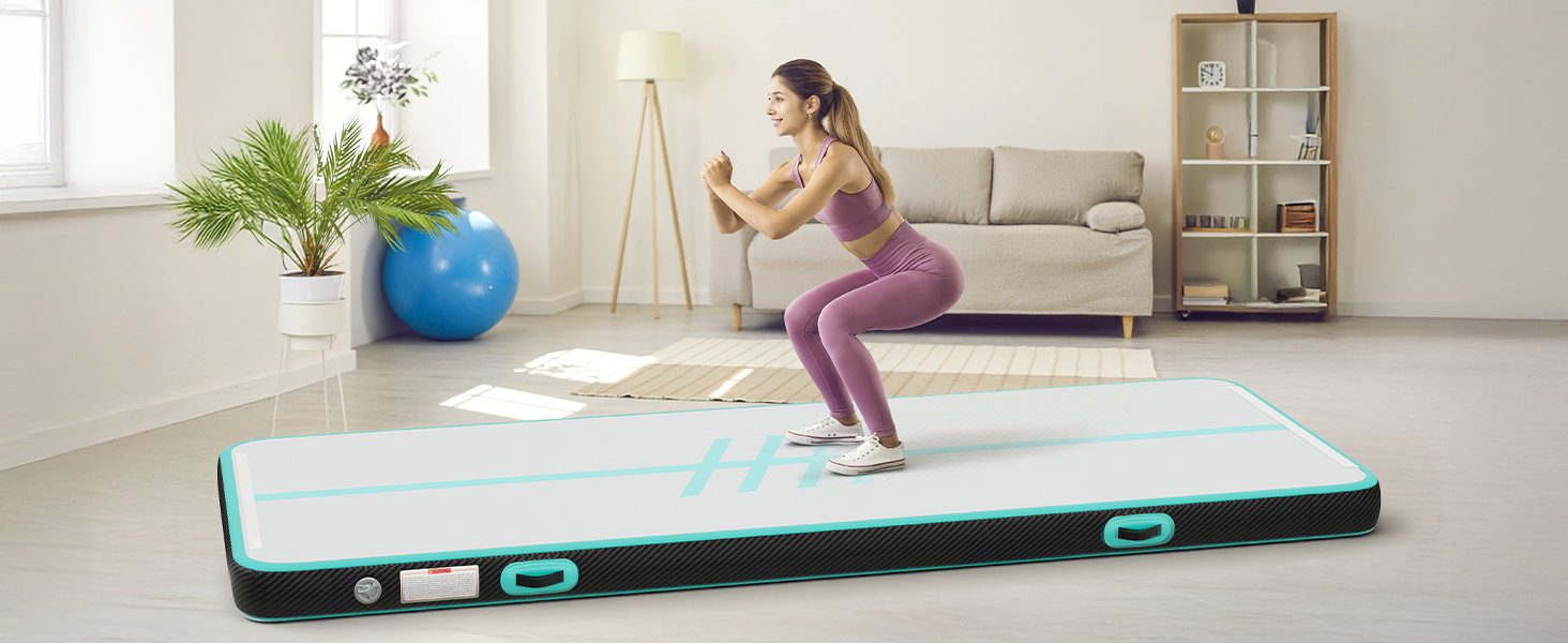 DWVO Килимок для гімнастики та акробатики Air Matte Track, 3/4M, 10см, з повітряним насосом, для тренувань, йоги, фітнесу, акробатики, гімнастики, на відкритому повітрі, зелений