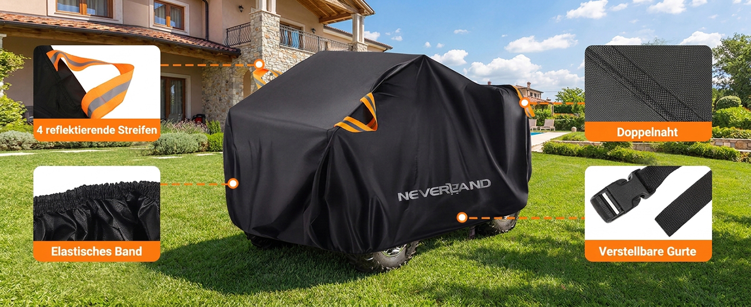 Водонепроникний чохол для квадроцикла NEVERLAN XL (210x120x115 см), захисний від UV, пилу та снігу, 210D Oxford, помаранчево-чорний
