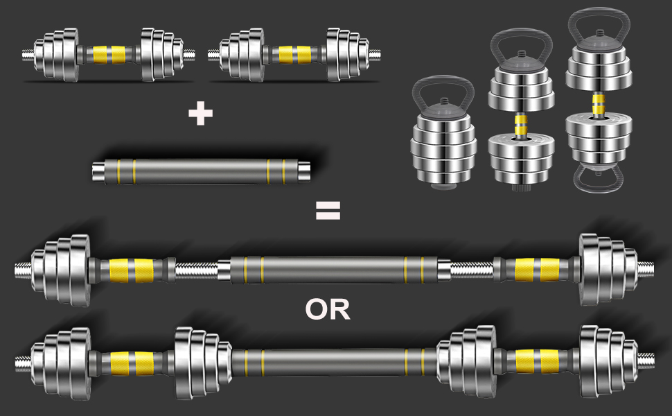 Регульований набір гантелей PHOEROS 20/30/40 KG: 3-в-1 (гантелі, штанга, гиря), сталеві гантелі для фітнесу вдома, для жінок та чоловіків, 20 KG
