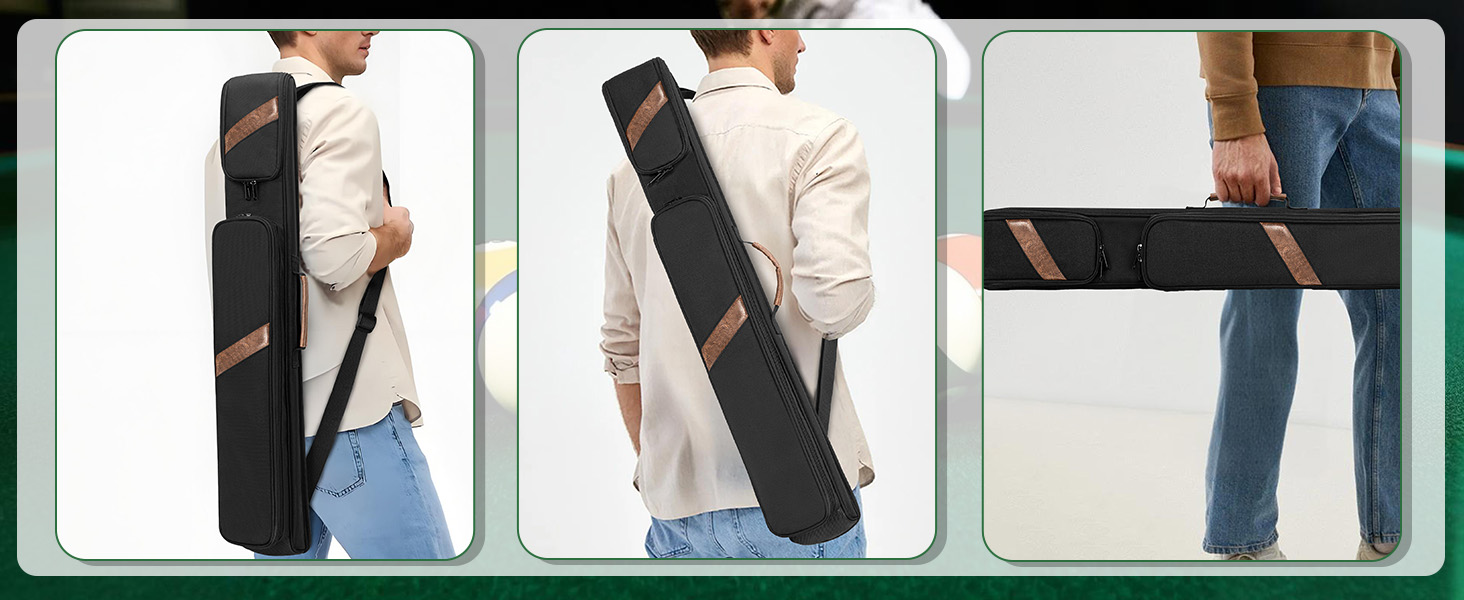 Чохол для більярдної кия (до 2 частин) з ручкою та регульованим плечовим ременем, чорний. Підходить для зберігання більярдних київ та аксесуарів.