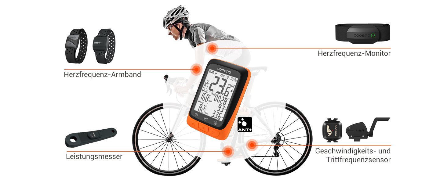 Велокомп'ютер COOPSO BC107 GPS бездротовий з Bluetooth 5.0 та ANT+, LCD 2.4