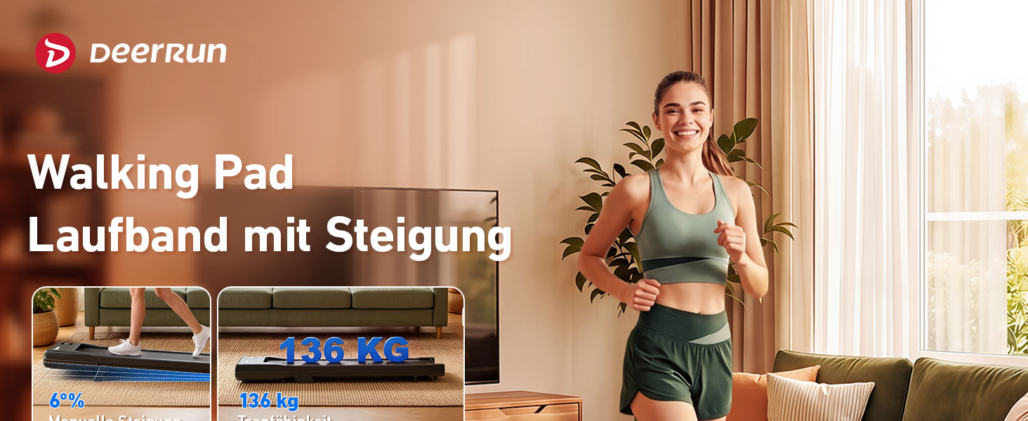 Дорожній тренажер DeerRun Walking Pad з нахилом 6%, компактна бігова доріжка під стіл для дому та офісу, з LED-дисплеєм, пультом та підтримкою App, до 136 кг, Рожевий