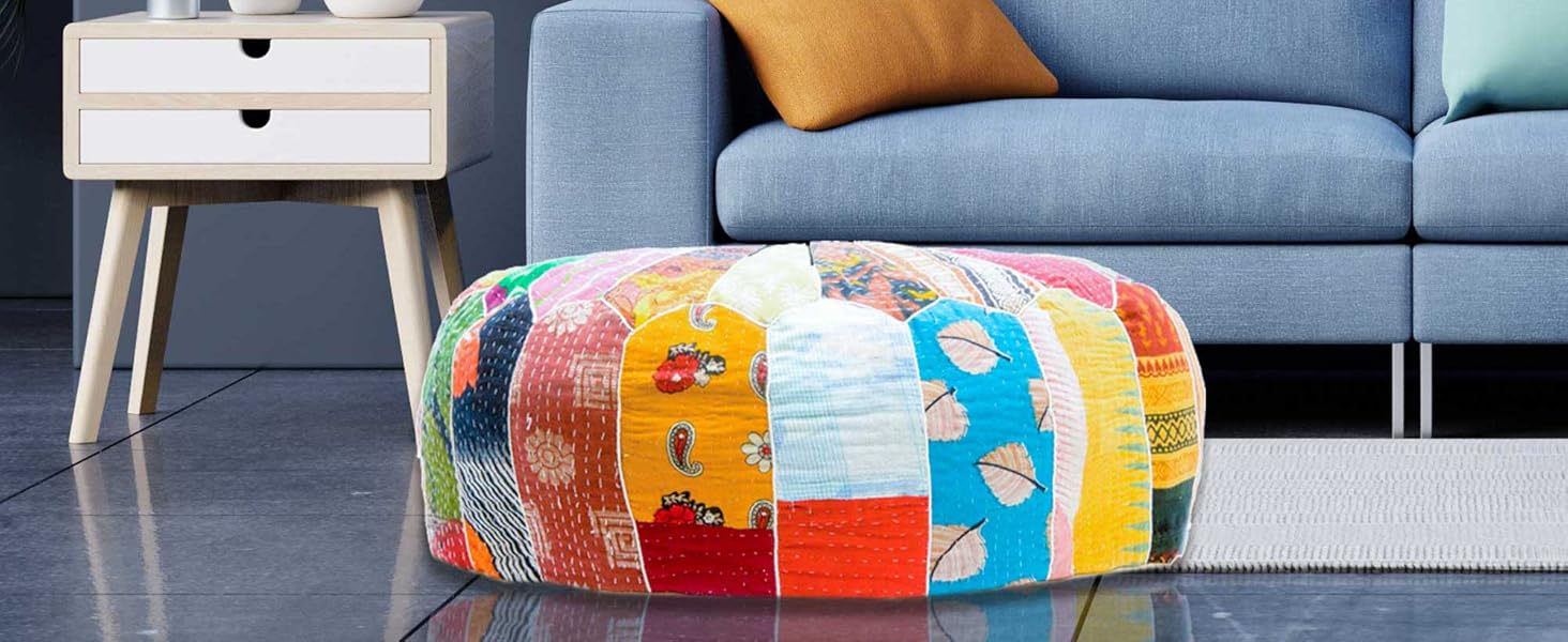 Пуф Mandala Life ART Blauer круглий синій 60x20 см, бавовна, бохо, для дому та тварин, без наповнювача