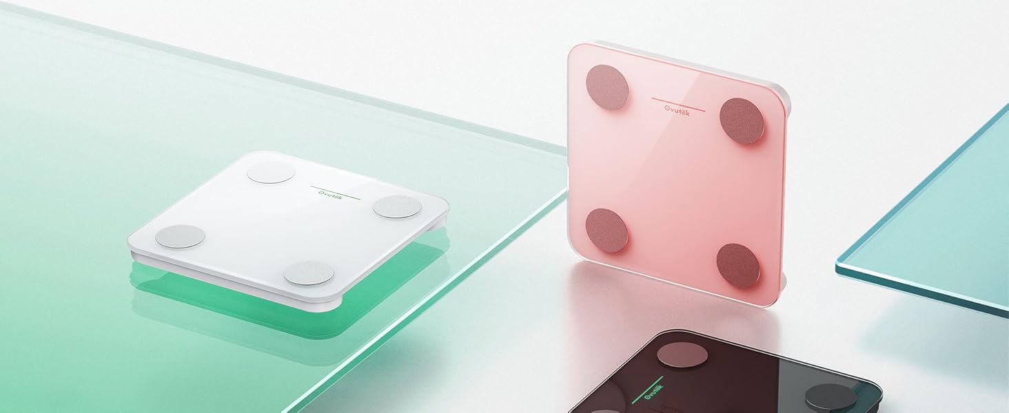 Ваги Ovutek для тіла з аналізом складу: жир, м'язи, вода, BMI. Максимальне навантаження 180 кг, великий дисплей, фітнес-додаток. Білий колір