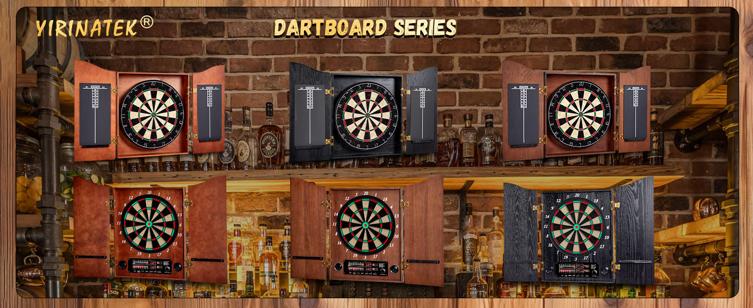 Електронний дартс Dartscheibe з шафою та 12 дротиками: Професійний дартс для гри в крикет, дерев'яні дверцята, колір кава