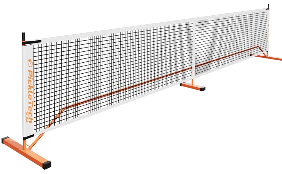 PICKLETECH М'яка сітка для піклболу Slim 4.0-6,7 м - Турнірна сітка - З переносною сумкою - Професійне обладнання для піклболу - Комплект для ігрового поля 22FT-4.0 Slim-Orange